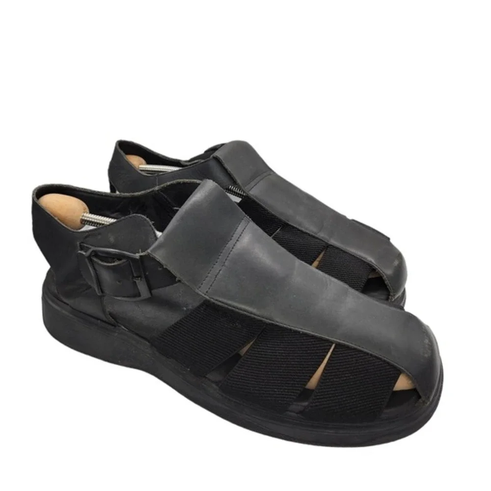 SAO Men Leather Sandals Buckle Black Size‎ 12 Style 63023-01 Rubber Soles Chunky